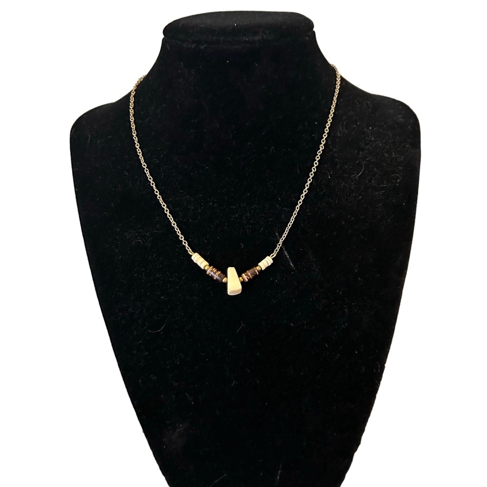 Vintage Silver & Brown Natural Shell Necklace